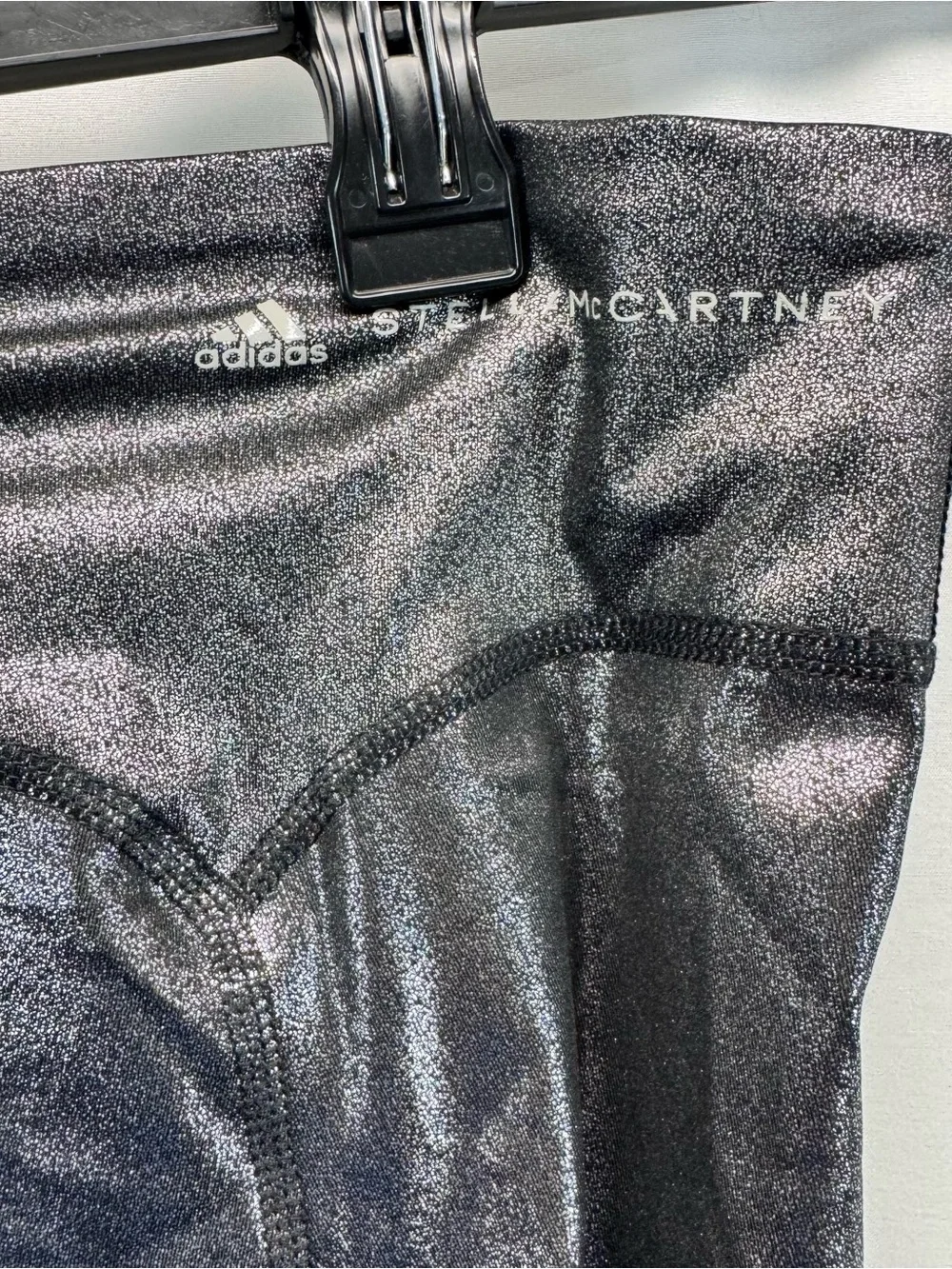 Stella McCarthy adidas Shiny High-Waist Leggings in Metallic Silver Workout XXS